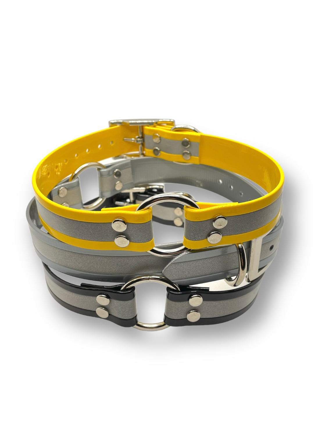 Reflective Day Glo Dog Collars with D Ring & Center Ring - 1” Wide