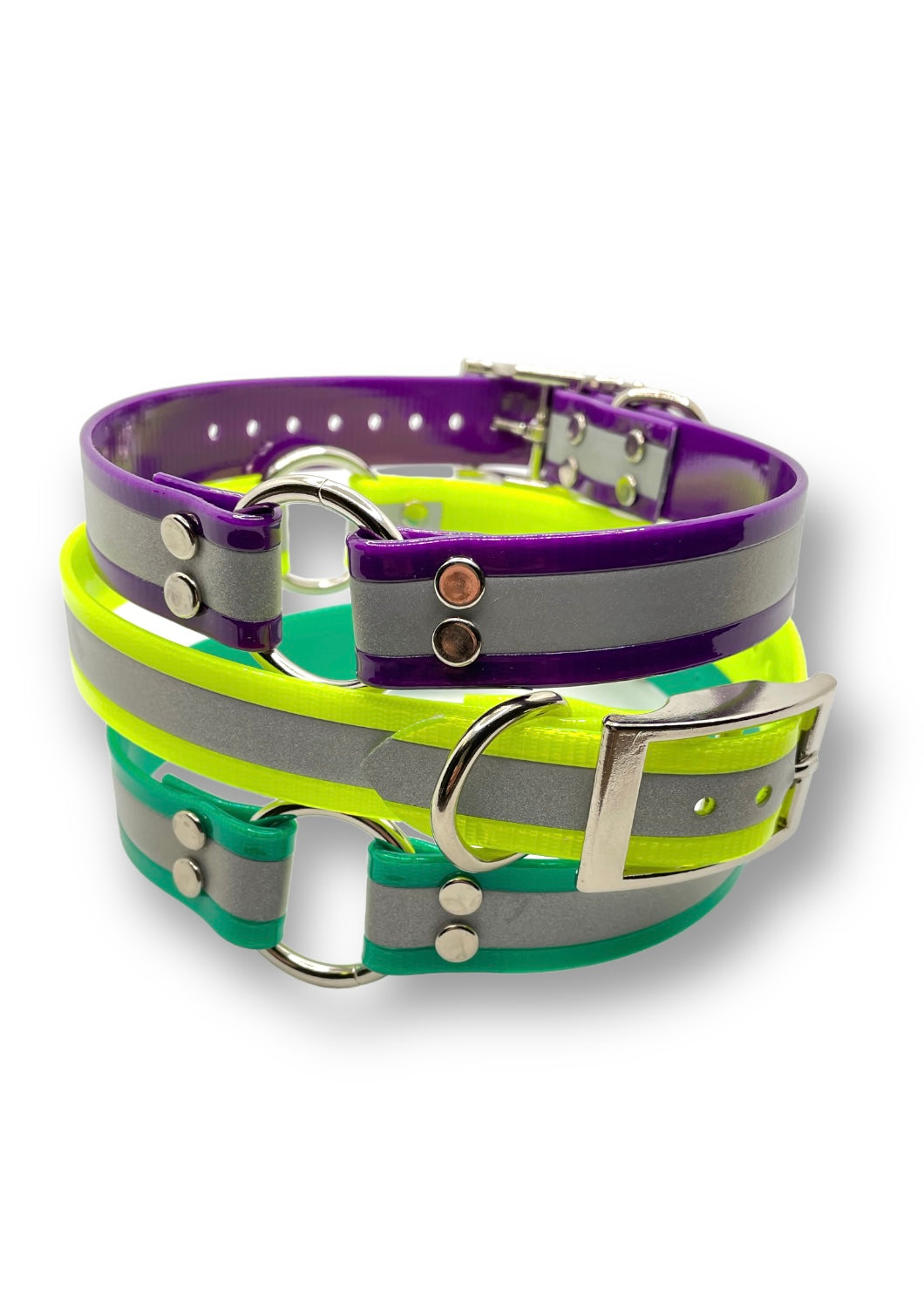 Reflective Day Glo Dog Collars with D Ring & Center Ring - 1” Wide