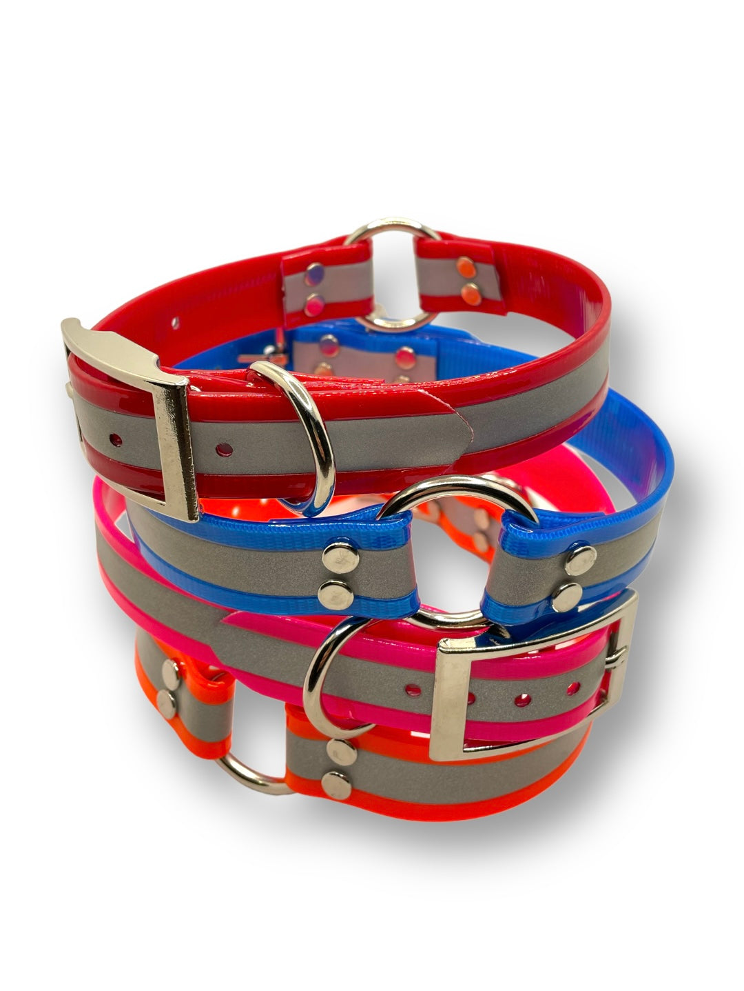 Reflective Day Glo Dog Collars with D Ring & Center Ring - 1” Wide